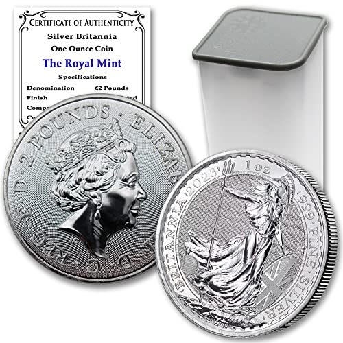 Лот 2023 г. от (25) британски сребърни монети Britannia с тегло 1 унция на Кралския монетен двор Brilliant без тиража със сертификати