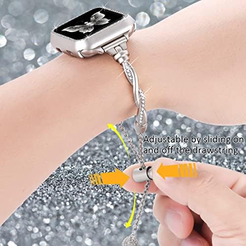 Dilando Тънка метална каишка Starlight, който е съвместим с Apple Watch 45 мм и каишка-верига от розово злато, който е Съвместим с каишка