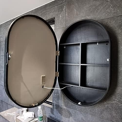 Огледален шкаф RAZZUM Огледало с led Овални огледала, 500 X 800 мм, Стенен шкаф за баня с Огледало, Сензорно управление, Температура, осветление от 3000 до 6000 К, Черен