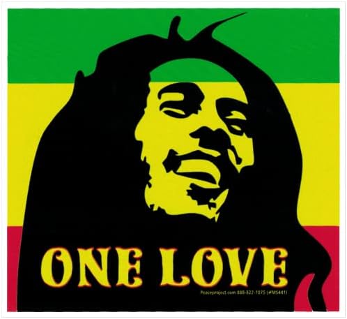 One Love Bob Marley Reggae Rasta Colors Малка Броня Стикер, Стикер за автомобили, Преносими компютри, Велосипеди, Каски, Скейтбордов,