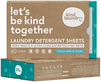Листове за прах за пране KIND (Ocean Breeze, 120 сваляния) - наградената екологично чисти ленти за сапун за пране, формула без течност на растителна основа, без отпадъци, без м?
