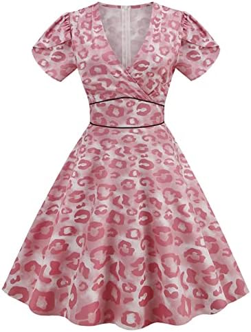 Женствена рокля-люлка в ретро стил на 1950-те години с къс ръкав и V-образно деколте, реколта коктейлни рокли за абитуриентски бал, рокли