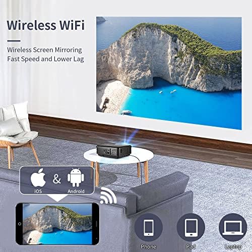 Проектор FHD 1080P WiFi, Bluetooth, Безжична Уличен Шрайбпроектор с 7500LM и 200-инчов дисплей, Интелигентен Android-проектор с YouTube