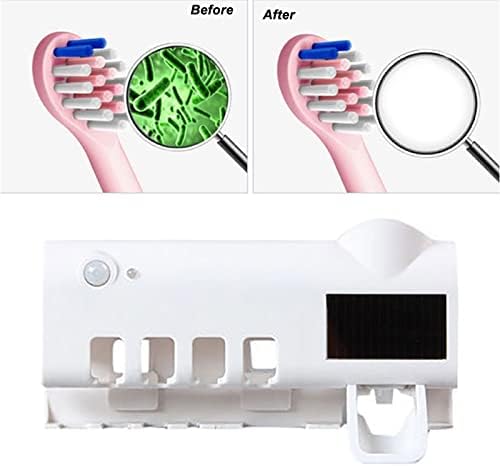ViaGasaFamido Държач за четка за зъби, с монтиран на стената Умен Индукционный 4 Слота за Четка за Зъби и Сокоизстисквачка за Паста за зъби в Банята, USB Зареждане (Бял)