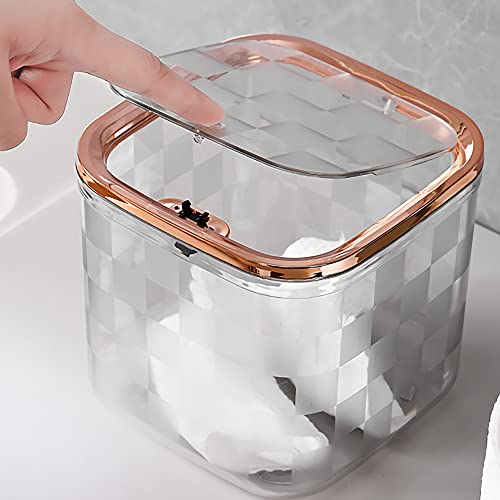 Sheebo Premium Прозрачни Мини кофа за Боклук с капак на кош за отпадъци | Кошница за съхранение за тоалетка масата, в Банята, на работния