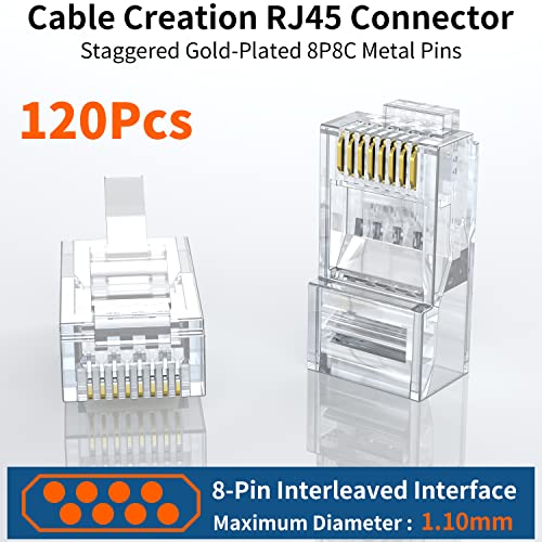 Съединители IIABC RJ-45, 120 бр Конектор Cat6 Конектори Cat5e Завършва RJ-45 Ethernet Кабел Обжимные Конектори UTP Мрежов Щепсел за Непрекъснат или Многожильного UTP кабел