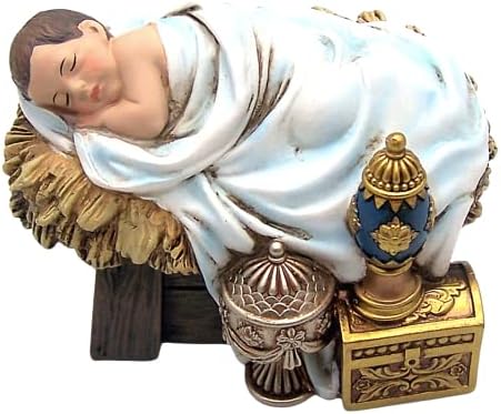 Малкия Исус в Яслите с Подарък Фигура, Отделно Стояща Украса за Плотове, Празничен Декор, 6 Инча