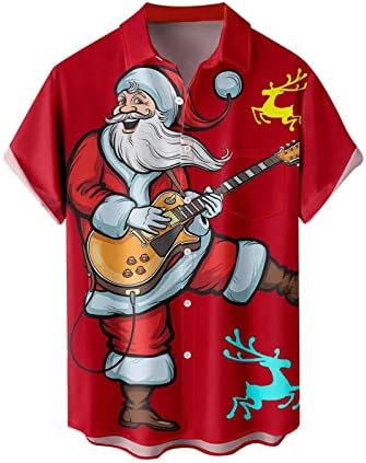 XXBR Коледни Мъжки Ризи с Копчета и Къс Ръкав, Забавна Коледна Риза за Боулинг С Принтом Дядо Коледа, Вечерни Дизайнерски Ризи