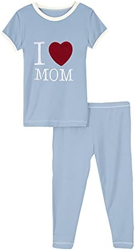 Пижамный комплект с аппликацией KicKee Pants от две части, с Къси ръкави, пижами за деца обичам майка си (Pond I Love Mom - 2T)