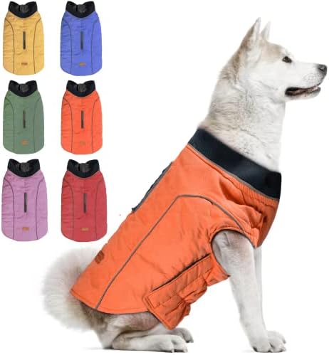 Зимно яке за кучета PawRoll - Водоустойчив, ветрозащитная Зимно яке за кучета в студено време, идеален за малки, средни и големи породи, изчезва в колата (X-Large, orange)