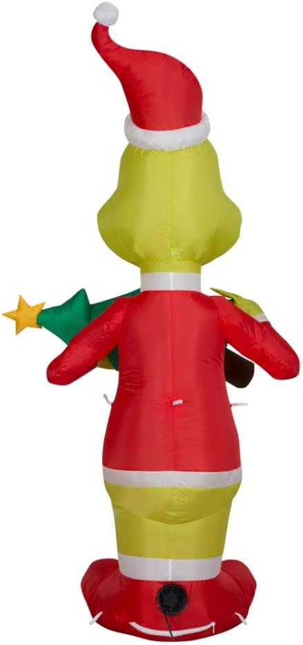 Коледни надуваеми играчки Гринч в костюм на дядо коледа, притежава надуваема коледна елха с височина 5,5 метра, идва с привязными
