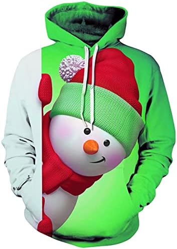 Коледни Качулки SAXIGOL За Мъже С Графичен Дизайн, Забавен 3D Графичен Коледен Пуловер С Качулка, Извънгабаритни Свободни Блузи