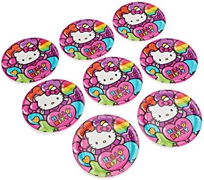 Американски Поздравителни Хартиени Чинии Hello Kitty Rainbow Кръгли, 9 инча, различни цветове