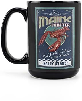 Остров Бейли, щата Мейн, Реколта знак с изображение на свирите на омар (Черна керамична чаша за кафе и чай по 15 унции, може да се мие в миялна машина и микровълнова пе?