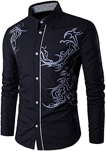 Мъжки ризи NEARTIME, ежедневни блузи с дълъг ръкав и принтом, приталенная блуза с отложным яка и копчета