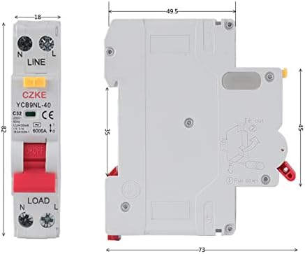 Автоматичен прекъсвач DFAMIN YCB9NL-40 230 В RCBO MCB 30 ma със защита от претоварване работен ток и късо съединение (Цвят: N 1P, размер: