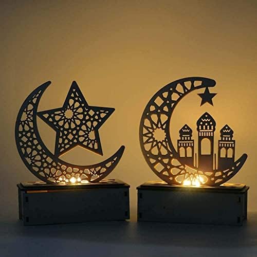 Eid Crafts Night Light Декор на 3D дървени Лунни звезди Ръчно изработени бижута, Бижута за лампи и Рамадан Мубарак, Декорации
