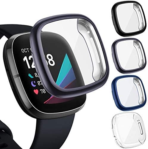 Защитен калъф CAVN от 4 комплекта е съвместим с Fitbit Sense /Versa 3, Защитен калъф-хастар от TPU за смарт часа Sense Smartwatch