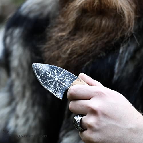 VikingНож Viking ръчно коване Подаръци Viking за мъже - Helm of Awe - Сабя от естествена кожа - Ножове Viking (Helm of Awe - 5,7