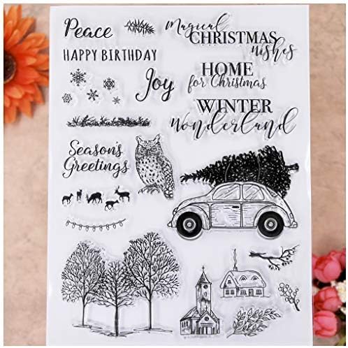 KWELLAM Весела Коледа Joy Зимна Страна на Чудесата Бухал Елен Дърво Прозрачни Печати за Направата на Картички, Бижута и