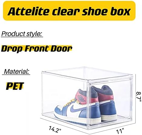 Контейнери за съхранение на Attelite Clear Shoe Box, Комплект от 3 броя, по-Голямата плъзгаща Се Предна а обувките кутия
