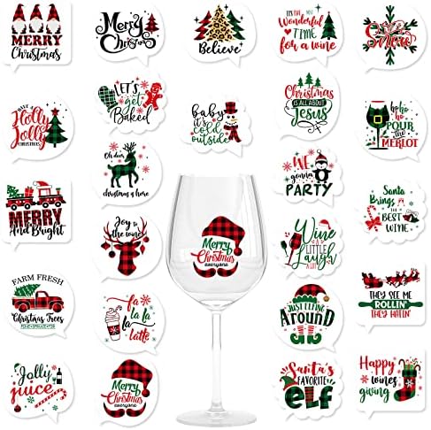 AnyDesign 120 бр. Коледна Чаша За Вино Маркери за Напитки 24 Стил Коледни Статични Лепкавите Етикети Подвижни Буйволиные