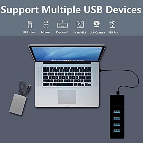 4-Портов USB hub, Лаптоп USB-hub, Многопортовый адаптер Micro USB 3.0 Хъб с led индикатор за клавиатура и мишка, принтер, USB вентилатор и