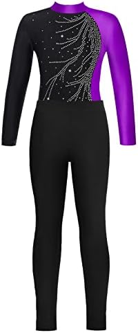 LiiYii/Комплект Спортни облекла За момичета с дълги Ръкави, Балет Облекло за Танци, Спортен Костюм, Гимнастически Трика и Гамаши