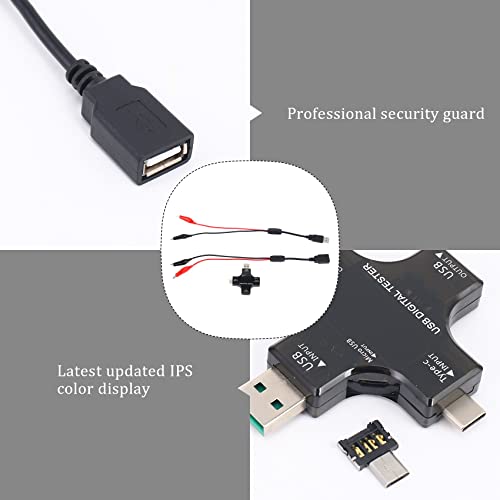 SESU USB C Тестер, 2 в 1 Тип C USB Тестер Цветен Екран IPS Цифров Мултицет, Ток, Температура, с Подкрепата на кабела PD2.0/PD3.0, QC2.0