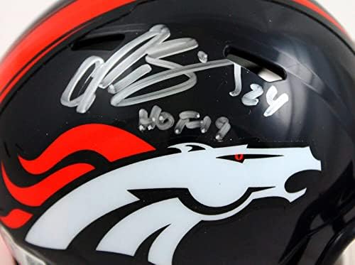 Мини-каска Denver Broncos Speed с автограф от шампиона Бейли с голограммой HOF-Beckett, Сребрист