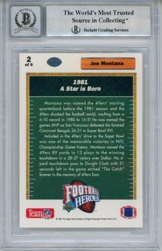 Джо Монтана с Автограф от 1991 Горната Палуба №2 за Търговия на карта БЪЛГАР 10 Slab 34646 - Футболни картички NFL с Автограф