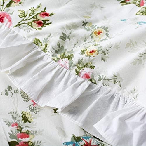Спално бельо Usning Farmhouse бял чаршаф с цветен модел, комплект от 3 теми, памук, Ретро комплект спално бельо с рози,