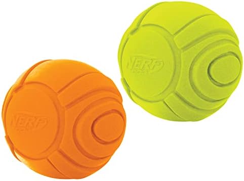 Играчки за кучета на Nerf Dog Sonic Топка, Лек, Издръжлив и водоустойчив, 2.5 инча, за по-малки/ Средни / Големи породи, Две опаковки, зелен и оранжев