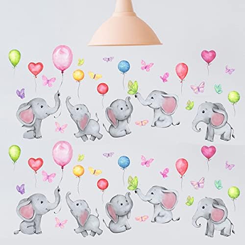 Декор за детска стая Yuemoon във формата на Слонче за момичета, Сладки Стикери за Стена за Детска Спални, Стикери за Стена от 8 Листа с Животни, Пеперуди, балони