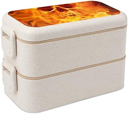 Огнено Пламтяща Череп Двойна Штабелируемая Кутия за Обяд Bento за многократна употреба Контейнер за Обяд с Набор от ястия за Вечеря Извън Дома си, на Работата на Пикн?