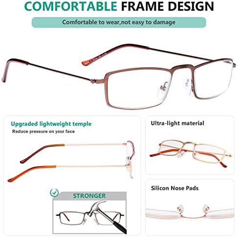 Eyekepper 5 Опаковки Очила за четене в рамка от неръждаема стомана половината очите Readers Gold + 4,00