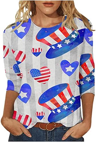 Тениска с Изображение на Американското и 3/4 Ръкав 2023, Кюспе Най-Капри с Модел на Американски Флаг за Момичета, Лято-Есен, през