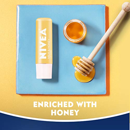 NIVEA Milk and Honey Lip Care, Хидратиращ Балсам-стик за устни с масло от шеа, 4 опаковки по 0,17 грама