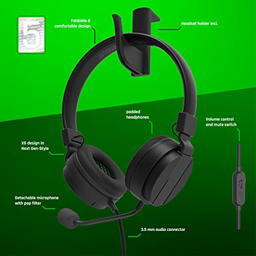 Snakebyte Xbox Headset Sx - Черно /Зелен - Слот стерео слушалки Xbox серия Sx, аудиодрайвер 40 мм, сменяем микрофон, меки слушалки, конектор 3.5 мм, съвместими