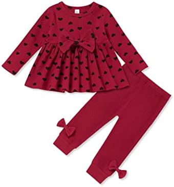 Okgirl/ Дрехи за малките момичета с принтом във формата на Сърце, Блузи с дълъг ръкав и Набори, Панталони, Комплект Есенно-зимни дрехи