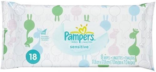Пътна опаковка Бебешки Кърпички Pampers Sensitive - 18 каратово