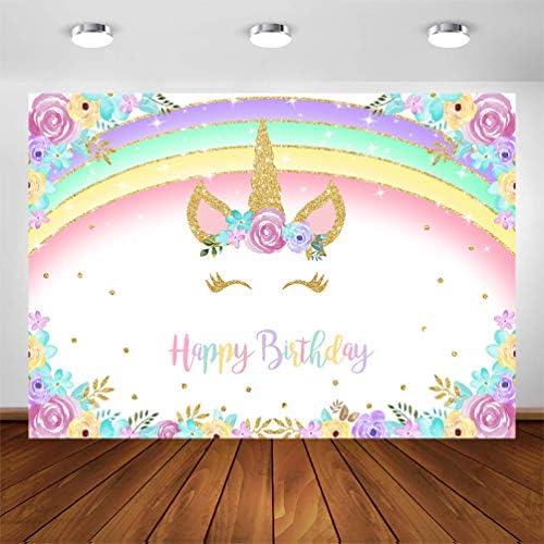 COMOPHOTO Rainbow Unicorn Фон Златни Еднорог Фон за рождения Ден на Блестяща Дъга Цветен Фон За снимки партита Еднорог За малки Момичета