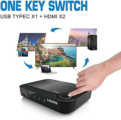 Преминете OREI 4K 3 порта 3x1 HDMI 2 HDMI входа + USB-C За да се свържете лаптопи, КОМПЮТРИ, лаптопи, телефони, игрални, стрийминг