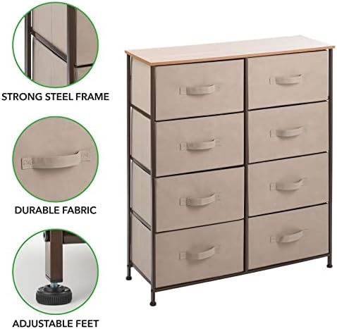 mDesign 38,31 Висока Стоманена Рамка / Скрин за съхранение на дървени плотове и 8 Подвижни чекмеджета, направени от плат - Голям Органайзер за спалня, хол и кабинет - Кафе/Е?