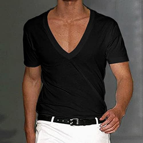 XXBR, мъжки Секси тениска с дълбоко V-образно деколте, Летни Обикновена тениска за тренировка на мускулите с къс ръкав, Блузи, Ежедневни