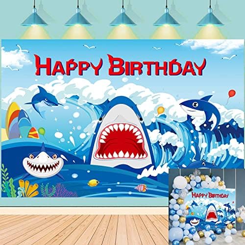 На фона на Акула 7x5 фута, Украса за Парти в чест на рождения Ден на Акула, Банер за Деца Под Морската зона с Акули, Фон За Снимки, Момче, Момиче, Морската Тема с Акули, А?