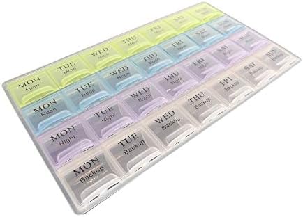 Кутия за таблетки 1-4 седмици, от понеделник до неделя, всеки ред има цветова маркировка, прозрачни капаци, ви позволява да следите