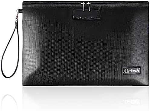 Пожароустойчива чанта за документи Airfish с ключалка, Паричен чанта с цип с размер 14,2 х 10 инча, Безопасна и Водоустойчива чанта за съхранение