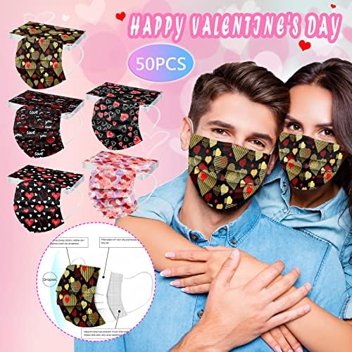 50 опаковки Празнични маски за лице за Възрастни за Еднократна употреба За Свети Валентин За Възрастни Жени С Принтом Сърцето Дебели 3 Слоя Love Valentine