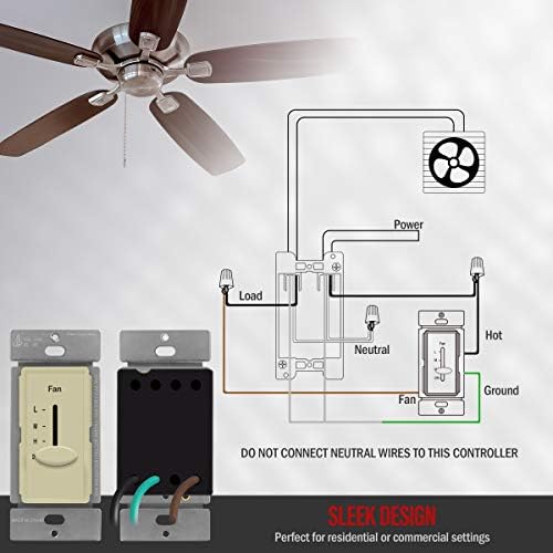 3-Стъпка-вградени вентилатор на тавана ENERLITES, Ползунковый ключ, 120 vac, 2,5 А, полюс, Неутрален проводник не се изисква,